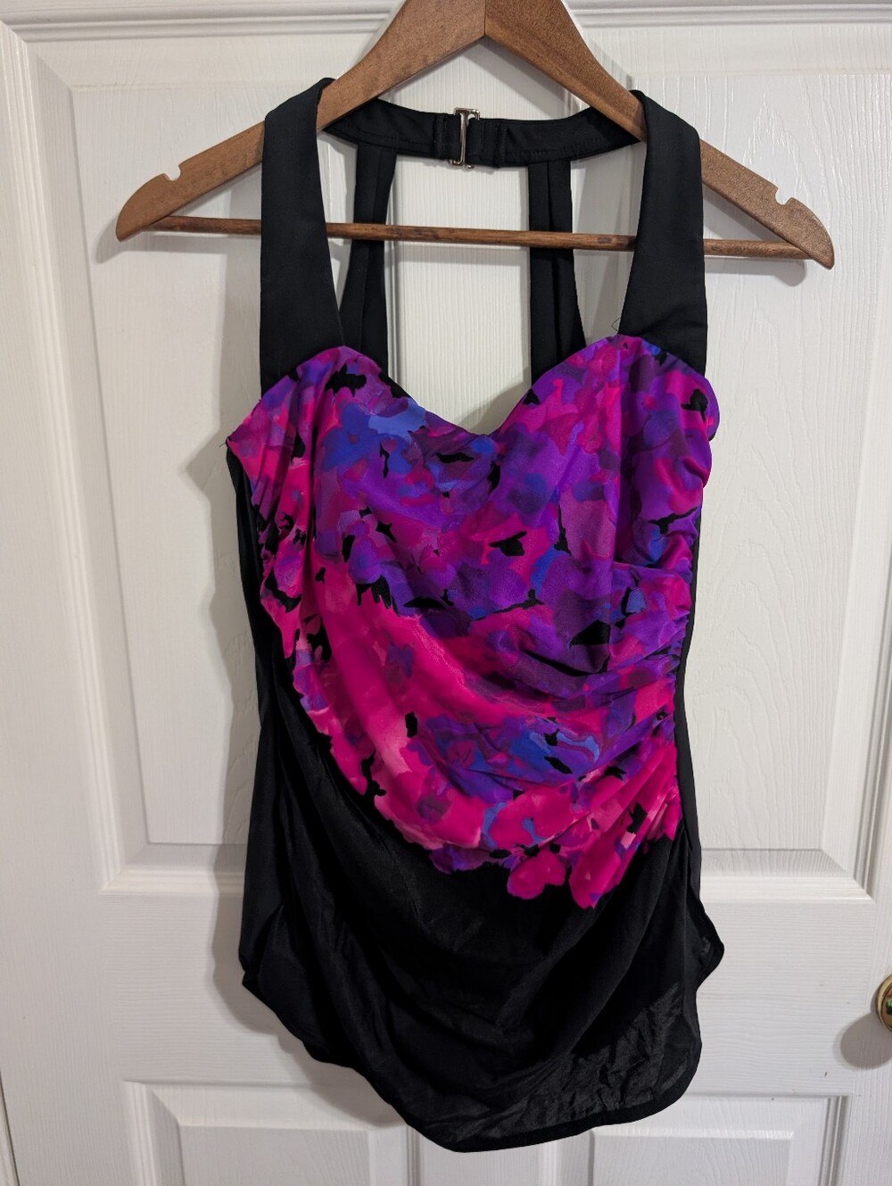 Lands End Womens Bathing Suit Black Pink Purple Swimsuit One Piece Size 16W